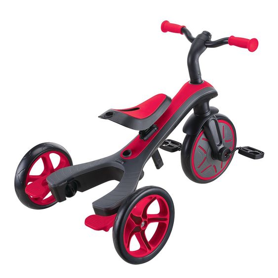 GLOBBER 4-in-1 Tricycle Bébé & Draisienne Explorer De 10 Mois À 5 Ans Avec Siège Réglable En Hauteur, Système De Harnais 5 Points, Barre De Direction Amovible - Rouge