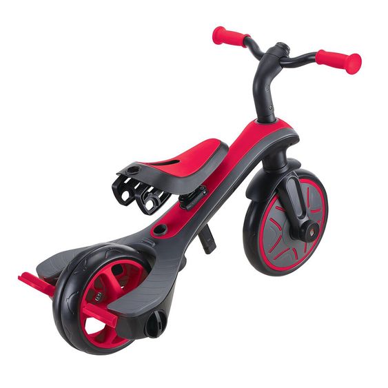 GLOBBER 4-in-1 Tricycle Bébé & Draisienne Explorer De 10 Mois À 5 Ans Avec Siège Réglable En Hauteur, Système De Harnais 5 Points, Barre De Direction Amovible - Rouge