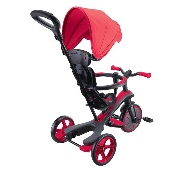 GLOBBER 4-in-1 Tricycle Bébé & Draisienne Explorer De 10 Mois À 5 Ans Avec Siège Réglable En Hauteur, Système De Harnais 5 Points, Barre De Direction Amovible - Rouge