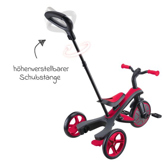 GLOBBER 4-in-1 Tricycle Bébé & Draisienne Explorer De 10 Mois À 5 Ans Avec Siège Réglable En Hauteur, Système De Harnais 5 Points, Barre De Direction Amovible - Rouge