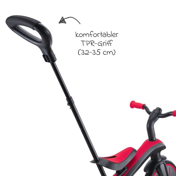 GLOBBER 4-in-1 Tricycle Bébé & Draisienne Explorer De 10 Mois À 5 Ans Avec Siège Réglable En Hauteur, Système De Harnais 5 Points, Barre De Direction Amovible - Rouge