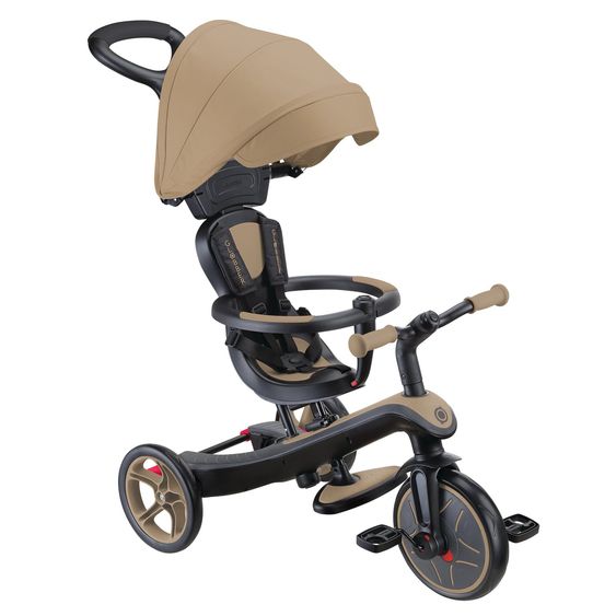 GLOBBER 4-in-1 Baby-Dreirad & Laufrad Explorer  von 10 Monate bis 5 Jahre mit höhenverstellbarem Sitz, 5-Punkt-Gurt-System, abnehmbarer Lenkstange - Sand