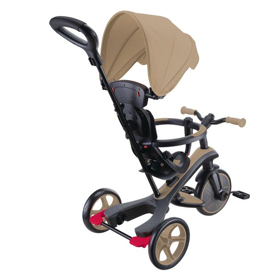 GLOBBER 4-in-1 Tricycle Bébé & Draisienne Explorer De 10 Mois À 5 Ans Avec Siège Réglable En Hauteur, Système De Harnais 5 Points, Barre De Direction Amovible - Sable
