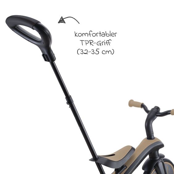 GLOBBER 4-in-1 Tricycle Bébé & Draisienne Explorer De 10 Mois À 5 Ans Avec Siège Réglable En Hauteur, Système De Harnais 5 Points, Barre De Direction Amovible - Sable