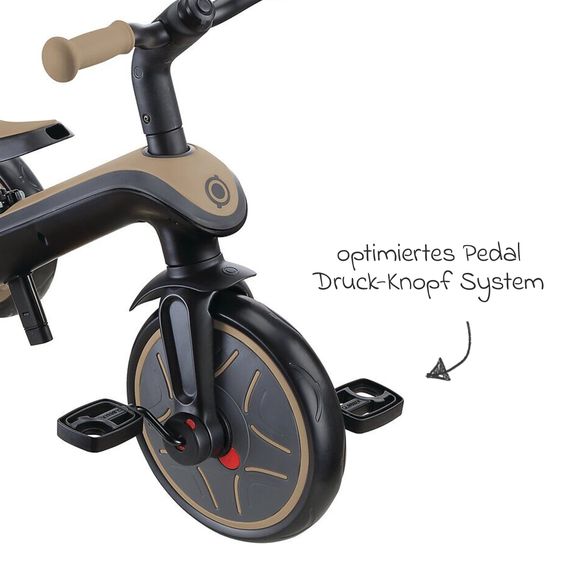 GLOBBER 4-in-1 Tricycle Bébé & Draisienne Explorer De 10 Mois À 5 Ans Avec Siège Réglable En Hauteur, Système De Harnais 5 Points, Barre De Direction Amovible - Sable