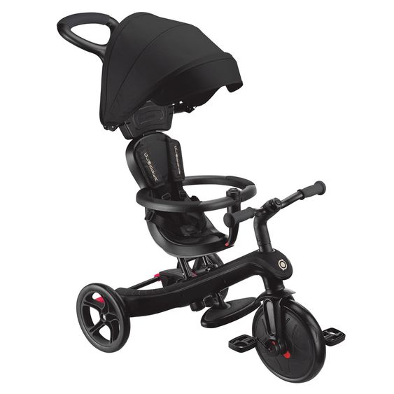 GLOBBER 4-in-1 Baby-Dreirad & Laufrad Explorer  von 10 Monate bis 5 Jahre mit höhenverstellbarem Sitz, 5-Punkt-Gurt-System, abnehmbarer Lenkstange - Schwarz