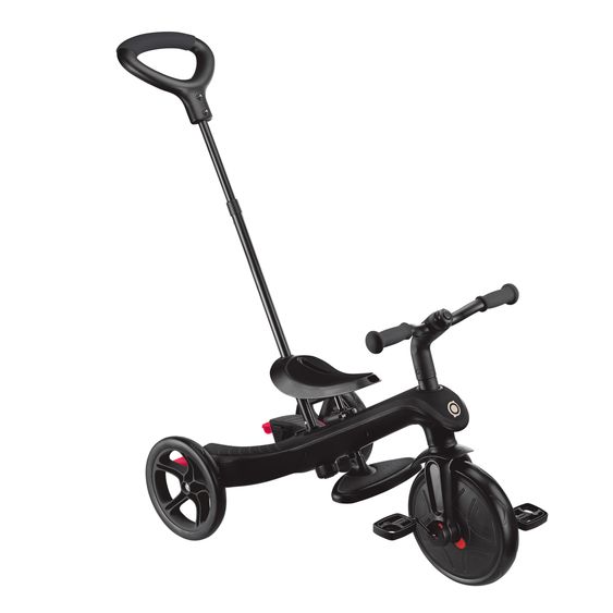 GLOBBER 4-in-1 Tricycle Bébé & Draisienne Explorer De 10 Mois À 5 Ans Avec Siège Réglable En Hauteur, Système De Harnais 5 Points, Barre De Direction Amovible - Noir