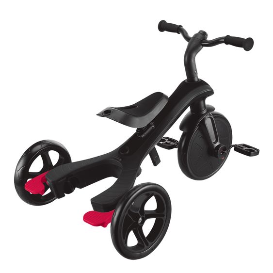 GLOBBER 4-in-1 Tricycle Bébé & Draisienne Explorer De 10 Mois À 5 Ans Avec Siège Réglable En Hauteur, Système De Harnais 5 Points, Barre De Direction Amovible - Noir