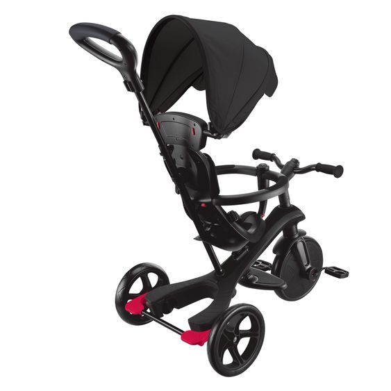 GLOBBER 4-in-1 Tricycle Bébé & Draisienne Explorer De 10 Mois À 5 Ans Avec Siège Réglable En Hauteur, Système De Harnais 5 Points, Barre De Direction Amovible - Noir