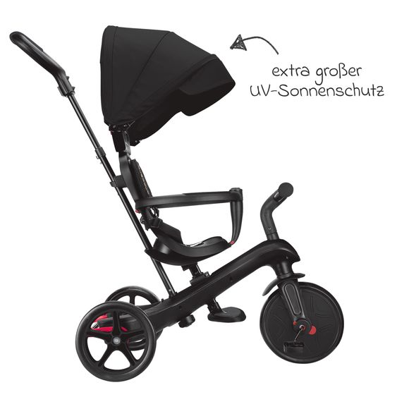 GLOBBER 4-in-1 Tricycle Bébé & Draisienne Explorer De 10 Mois À 5 Ans Avec Siège Réglable En Hauteur, Système De Harnais 5 Points, Barre De Direction Amovible - Noir