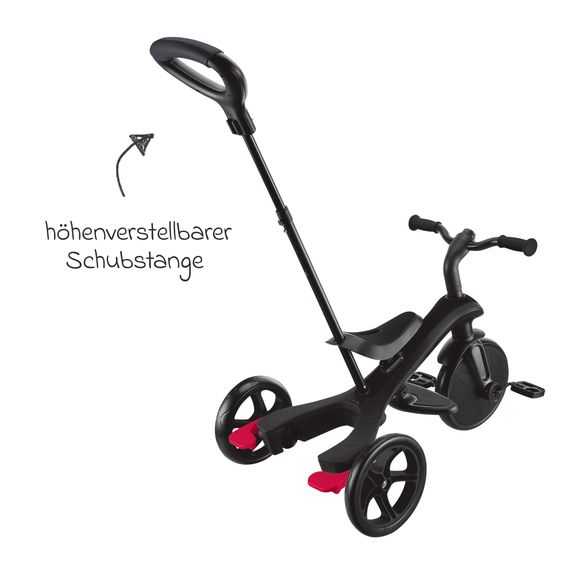GLOBBER 4-in-1 Tricycle Bébé & Draisienne Explorer De 10 Mois À 5 Ans Avec Siège Réglable En Hauteur, Système De Harnais 5 Points, Barre De Direction Amovible - Noir