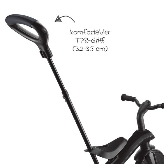 GLOBBER 4-in-1 Tricycle Bébé & Draisienne Explorer De 10 Mois À 5 Ans Avec Siège Réglable En Hauteur, Système De Harnais 5 Points, Barre De Direction Amovible - Noir