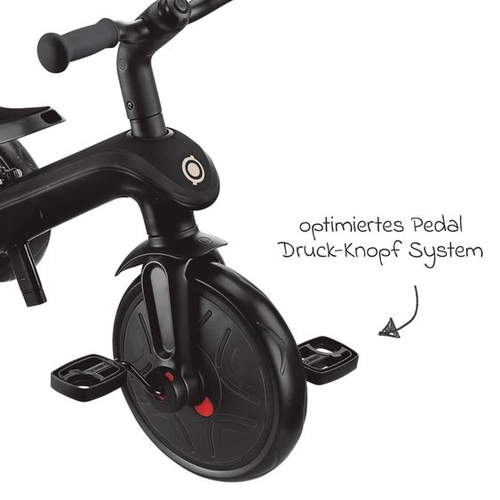 GLOBBER 4-in-1 Tricycle Bébé & Draisienne Explorer De 10 Mois À 5 Ans Avec Siège Réglable En Hauteur, Système De Harnais 5 Points, Barre De Direction Amovible - Noir