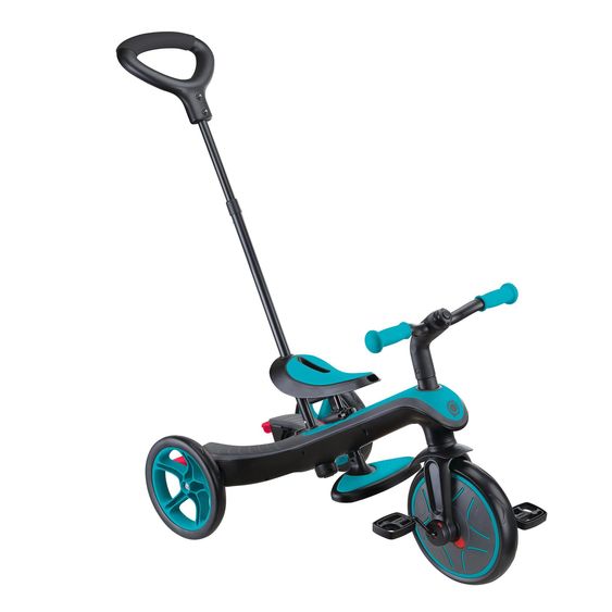 GLOBBER 4-in-1 Tricycle Bébé & Draisienne Explorer De 10 Mois À 5 Ans Avec Siège Réglable En Hauteur, Système De Harnais 5 Points, Barre De Direction Amovible - Turquoise