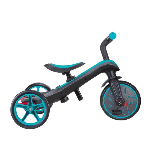 GLOBBER 4-in-1 Tricycle Bébé & Draisienne Explorer De 10 Mois À 5 Ans Avec Siège Réglable En Hauteur, Système De Harnais 5 Points, Barre De Direction Amovible - Turquoise