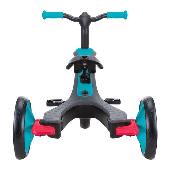 GLOBBER 4-in-1 Tricycle Bébé & Draisienne Explorer De 10 Mois À 5 Ans Avec Siège Réglable En Hauteur, Système De Harnais 5 Points, Barre De Direction Amovible - Turquoise