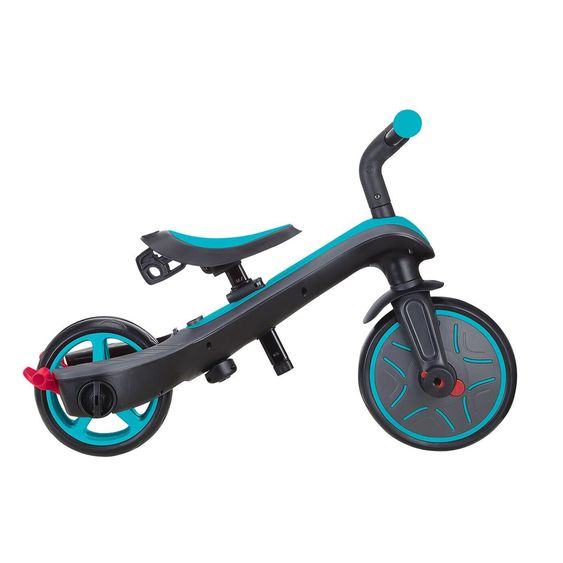 GLOBBER 4-in-1 Tricycle Bébé & Draisienne Explorer De 10 Mois À 5 Ans Avec Siège Réglable En Hauteur, Système De Harnais 5 Points, Barre De Direction Amovible - Turquoise