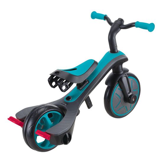 GLOBBER 4-in-1 Tricycle Bébé & Draisienne Explorer De 10 Mois À 5 Ans Avec Siège Réglable En Hauteur, Système De Harnais 5 Points, Barre De Direction Amovible - Turquoise