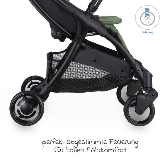 GLOBBER Passeggino Leggero & Sportivo Lite bis 22 kg, peso massimo 7,4 kg, con chiusura automatica, posizione sdraiata incl. copertura antipioggia - Oliva
