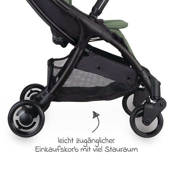 GLOBBER Passeggino Leggero & Sportivo Lite bis 22 kg, peso massimo 7,4 kg, con chiusura automatica, posizione sdraiata incl. copertura antipioggia - Oliva