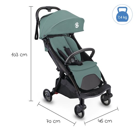 GLOBBER Buggy & Sportwagen Lite bis 22 kg belastbar, nur 7,4 kg, mit atomatischer Faltung, Liegeposition inkl. Regenschutz - Türkis
