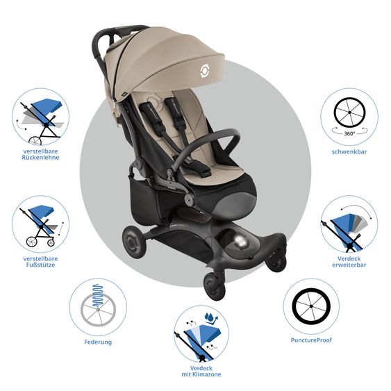 GLOBBER Buggy & Stroller UP 2in1 Stroller and Ride-On Vehicle in One up to 22 kg Load Capacity with Reclining Position - Taupe