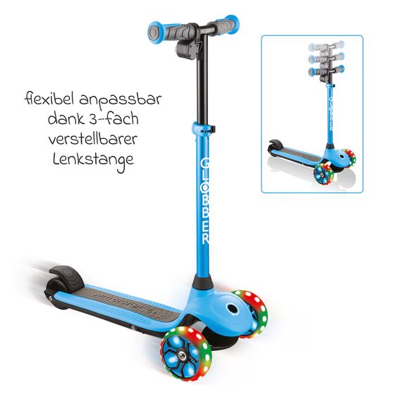 GLOBBER E-Scooter ONE K E-MOTION 4 Plus mit Leuchtrollen - Blau