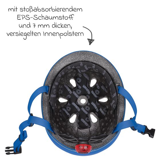 GLOBBER Kinderhelm GO-UP LIGHTS Gr. XXS/XS (Kopfumfang 45-51 cm)  inkl. Integriertes LED-Rücklicht - Dunkelblau