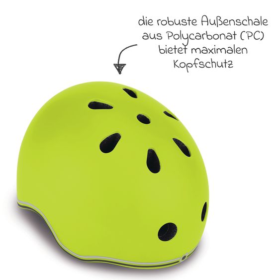 GLOBBER Kinderhelm GO-UP LIGHTS Gr. XXS/XS (Kopfumfang 45-51 cm)  inkl. Integriertes LED-Rücklicht - Lime Grün