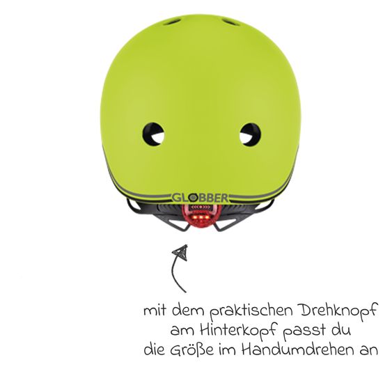 GLOBBER Kinderhelm GO-UP LIGHTS Gr. XXS/XS (Kopfumfang 45-51 cm)  inkl. Integriertes LED-Rücklicht - Lime Grün
