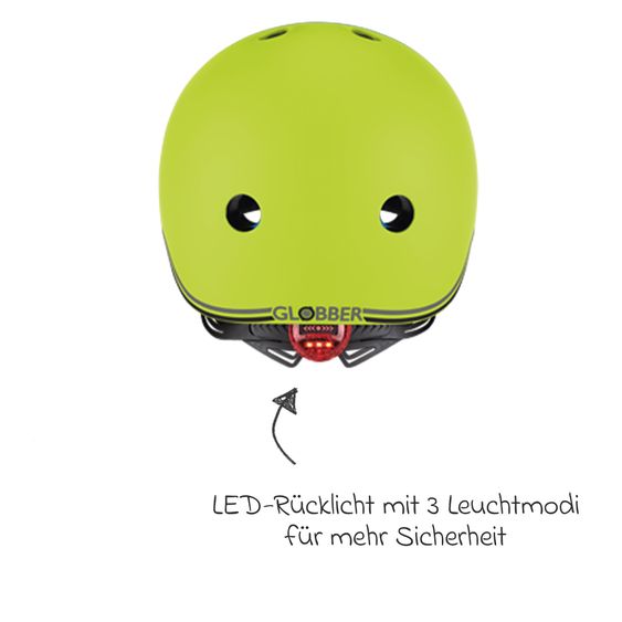 GLOBBER Kinderhelm GO-UP LIGHTS Gr. XXS/XS (Kopfumfang 45-51 cm)  inkl. Integriertes LED-Rücklicht - Lime Grün