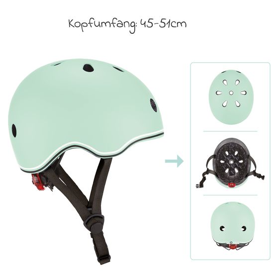 GLOBBER Kinderhelm GO-UP LIGHTS Gr. XXS/XS (Kopfumfang 45-51 cm)  inkl. Integriertes LED-Rücklicht - Mint