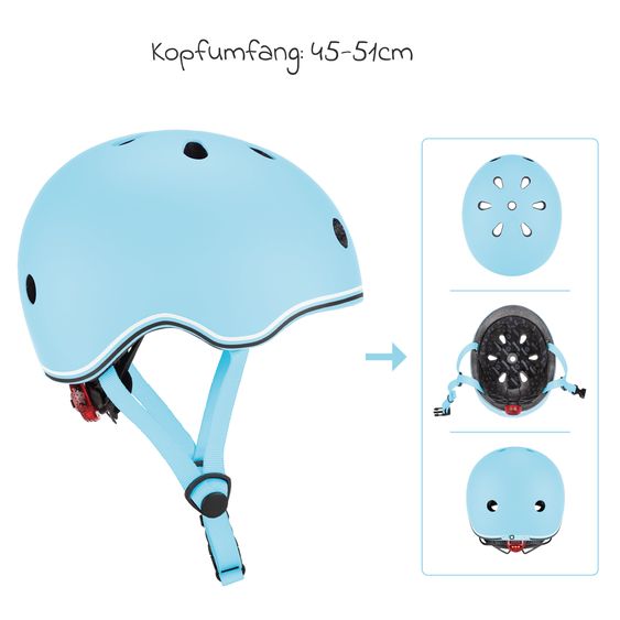 GLOBBER Kinderhelm GO-UP LIGHTS Gr. XXS/XS (Kopfumfang 45-51 cm)  inkl. Integriertes LED-Rücklicht - Pastelblau