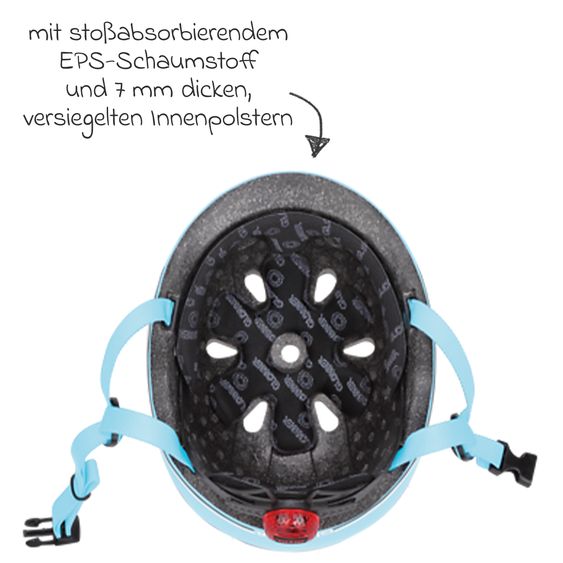 GLOBBER Kinderhelm GO-UP LIGHTS Gr. XXS/XS (Kopfumfang 45-51 cm)  inkl. Integriertes LED-Rücklicht - Pastelblau