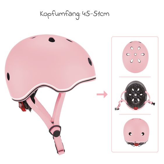 GLOBBER Kinderhelm GO-UP LIGHTS Gr. XXS/XS (Kopfumfang 45-51 cm)  inkl. Integriertes LED-Rücklicht - Pastellrosa