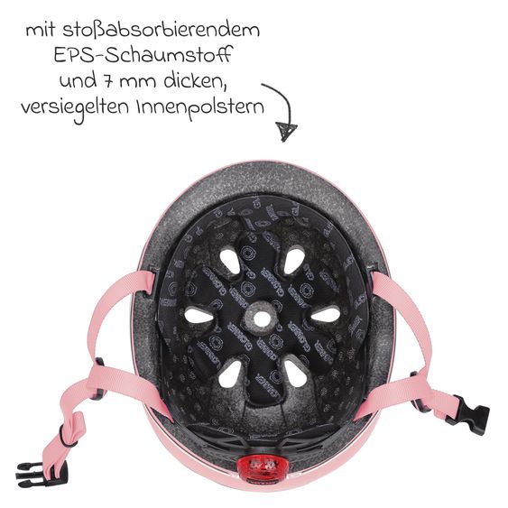 GLOBBER Kinderhelm GO-UP LIGHTS Gr. XXS/XS (Kopfumfang 45-51 cm)  inkl. Integriertes LED-Rücklicht - Pastellrosa