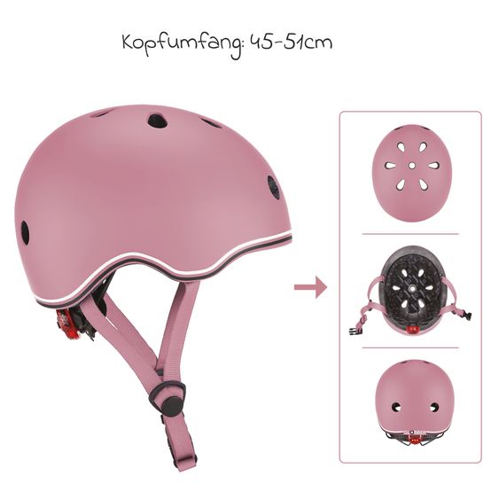 GLOBBER Kinderhelm GO-UP LIGHTS Gr. XXS/XS (Kopfumfang 45-51 cm)  inkl. Integriertes LED-Rücklicht - Rosa