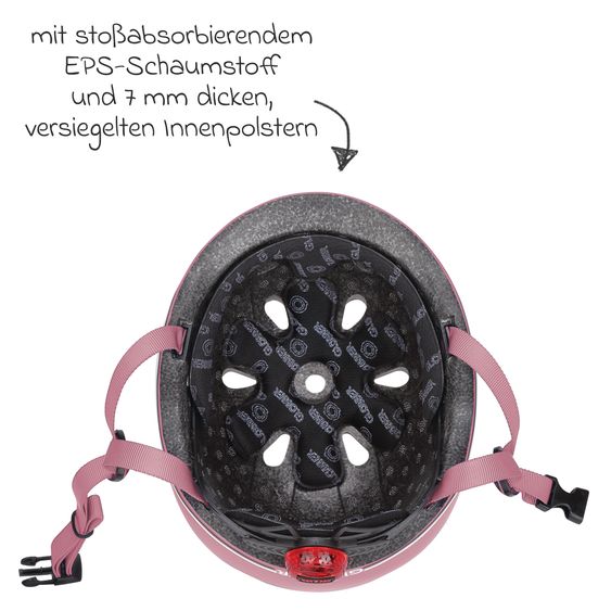 GLOBBER Kinderhelm GO-UP LIGHTS Gr. XXS/XS (Kopfumfang 45-51 cm)  inkl. Integriertes LED-Rücklicht - Rosa