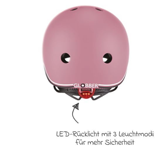 GLOBBER Kinderhelm GO-UP LIGHTS Gr. XXS/XS (Kopfumfang 45-51 cm)  inkl. Integriertes LED-Rücklicht - Rosa