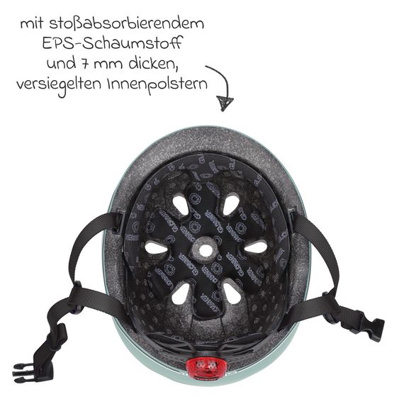 GLOBBER Kinderhelm GO-UP LIGHTS Gr. XXS/XS (Kopfumfang 45-51 cm)  inkl. Integriertes LED-Rücklicht - Salbei Grün