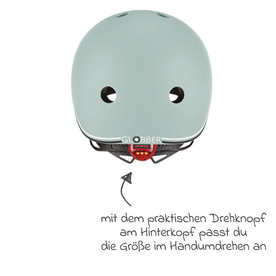 GLOBBER Kinderhelm GO-UP LIGHTS Gr. XXS/XS (Kopfumfang 45-51 cm)  inkl. Integriertes LED-Rücklicht - Salbei Grün