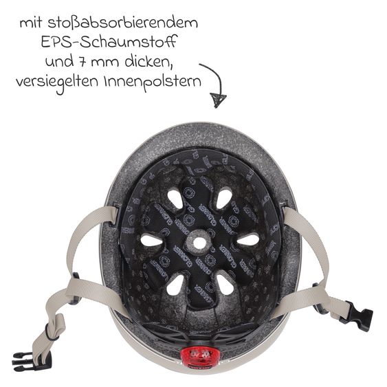 GLOBBER Kinderhelm GO-UP LIGHTS Gr. XXS/XS (Kopfumfang 45-51 cm)  inkl. Integriertes LED-Rücklicht - Taupe