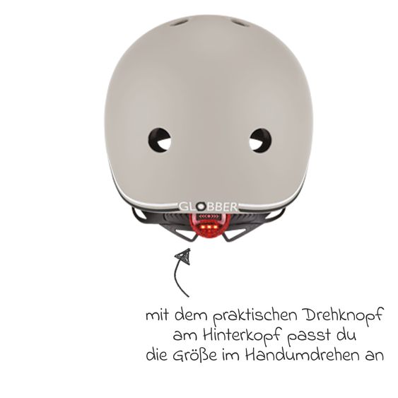 GLOBBER Kinderhelm GO-UP LIGHTS Gr. XXS/XS (Kopfumfang 45-51 cm)  inkl. Integriertes LED-Rücklicht - Taupe