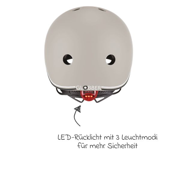 GLOBBER Kinderhelm GO-UP LIGHTS Gr. XXS/XS (Kopfumfang 45-51 cm)  inkl. Integriertes LED-Rücklicht - Taupe