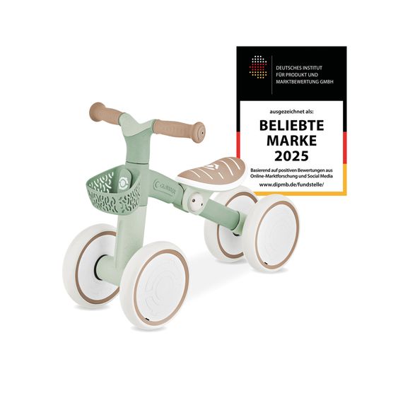 GLOBBER Draisienne Vélo D'Apprentissage ECO à Partir De 12 Mois Jusqu'À 3 Ans Charge Jusqu'À 20 Kg Inclus Panier De Guidon - Sauge Verte