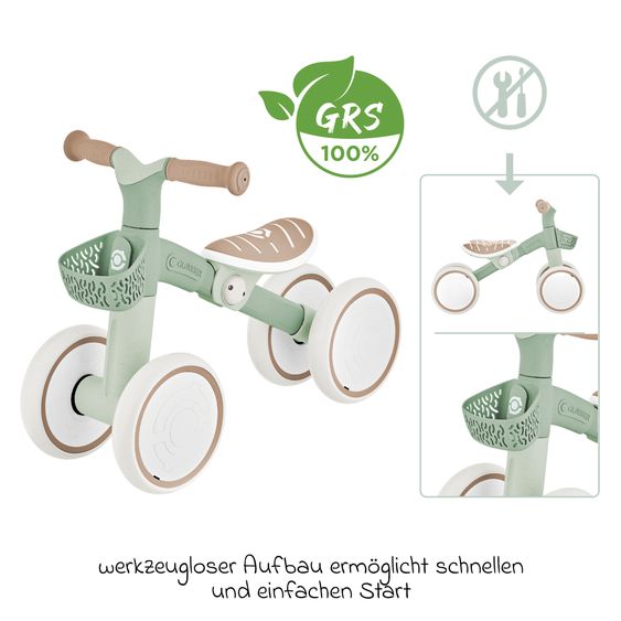 GLOBBER Draisienne Vélo D'Apprentissage ECO à Partir De 12 Mois Jusqu'À 3 Ans Charge Jusqu'À 20 Kg Inclus Panier De Guidon - Sauge Verte