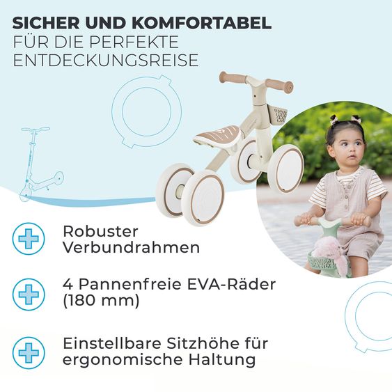 GLOBBER Draisienne Vélo D'Apprentissage ECO à Partir De 12 Mois Jusqu'À 3 Ans Charge Jusqu'À 20 Kg Inclus Panier De Guidon - Taupe