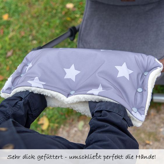 Glückspilzig Kinderwagen Handwärmer - Grau mit Sternen