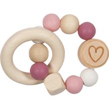 Griffin elastic with wooden & silicone beads - Little heart - Pink