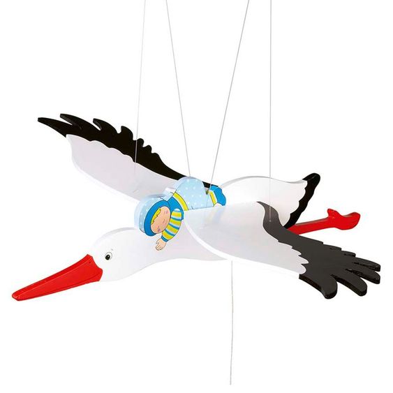Goki Holz-Schwingtier Storch mit Baby - Blau